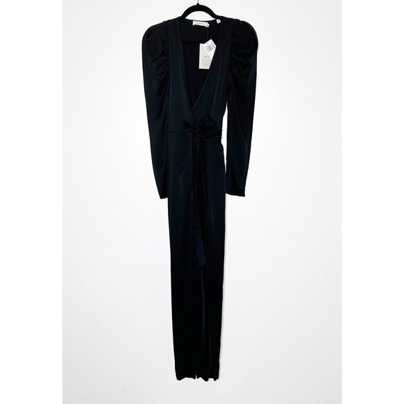 NWT A.L.C Christian Puff Sleeve V-Neck Belted Jumpsuit Womens Black Size 6 - Picture 3 of 8
